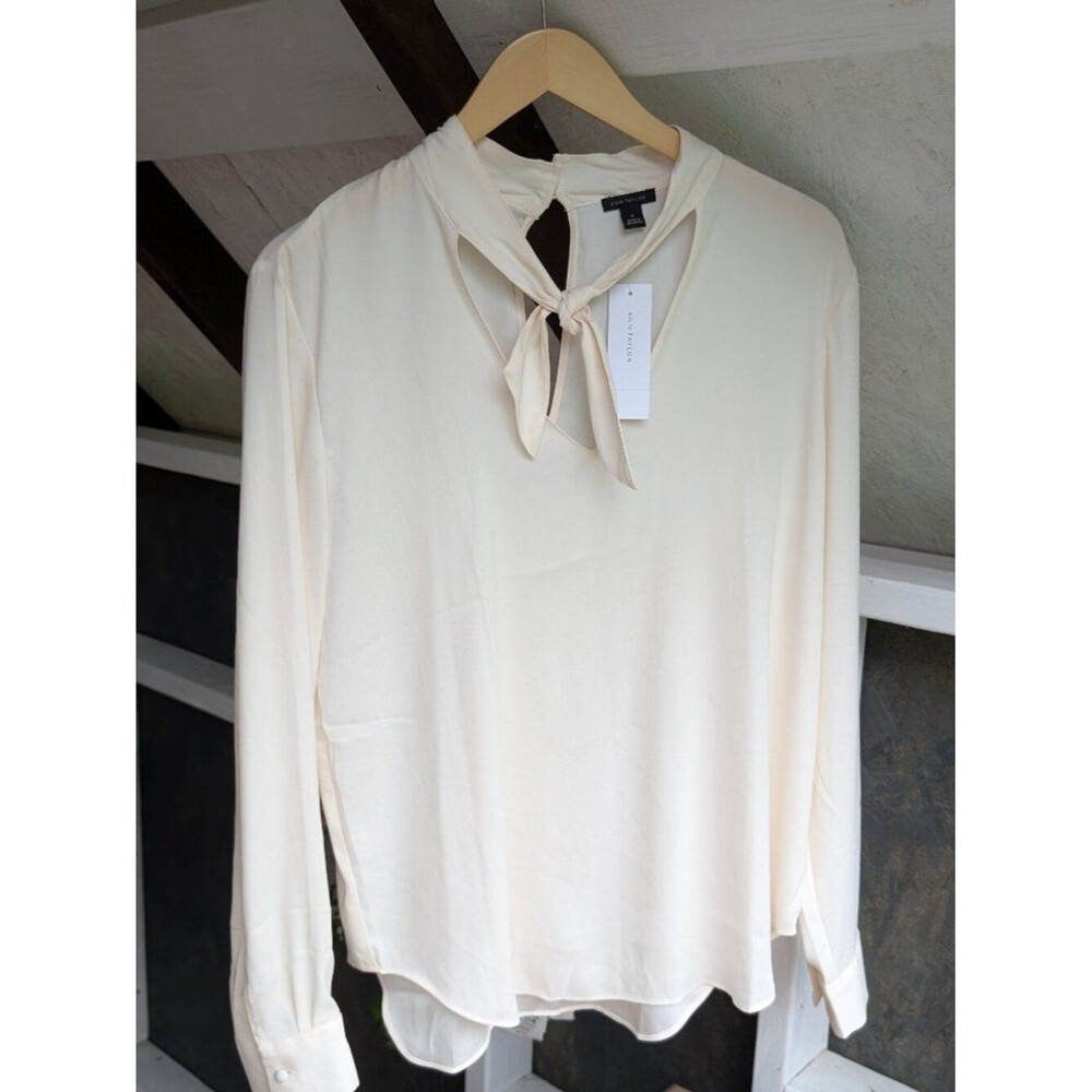 Ann Taylor NWT Ivory long sleeve Blouse M Minimalist Classic